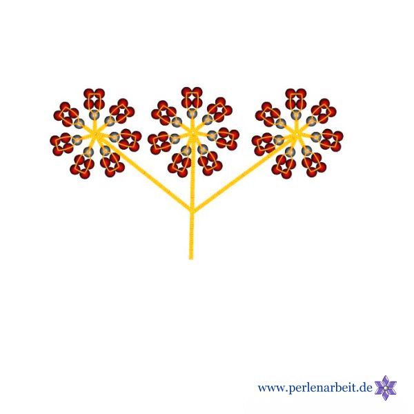 Zeichnung (Großansicht): Perlenmuster - 3 Blümchen mit 7 Blüten für Blumenstrauß-Dekoration aus Perlen